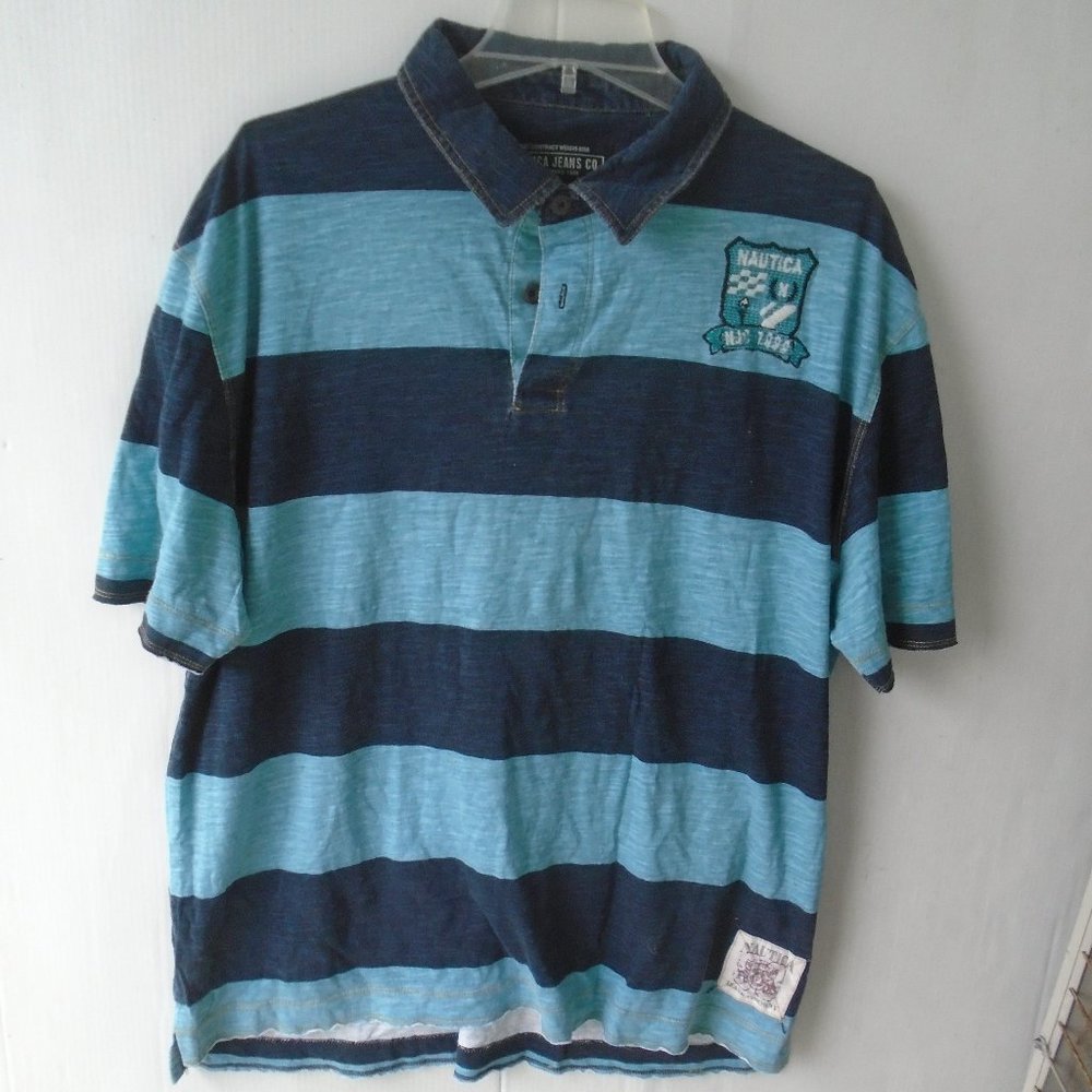 Nautica Jeans Co. Men's Striped Polo Shirt Size XXL Blue